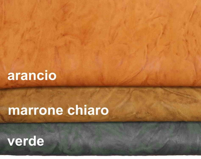 Genuine leather hide vegetable WASHED NAPPA sheepskin brown orange green wrinkled sheep soft distressed italian skin B13904-VT La Garzarara