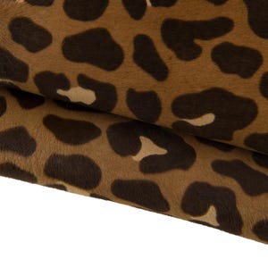 Brown LEOPARD printed hair on leather hide, cheetah texture on pony calfskin, luxurious cowhide B17429-CV La Garzarara