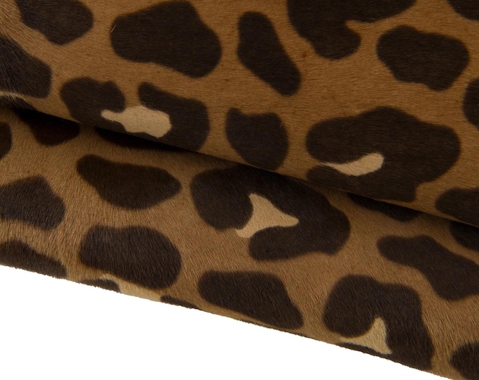 Brown LEOPARD printed hair on leather hide, cheetah texture on pony calfskin, luxurious cowhide B17429-CV La Garzarara