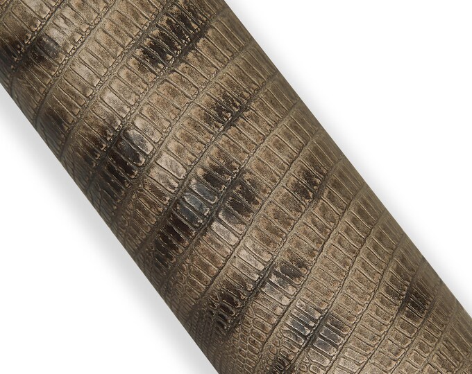 LIZARD printed leather hide, brown grey animal printed cowhide, reptile pattern on soft semi-glossy calfskin B18061-ST  La Garzarara