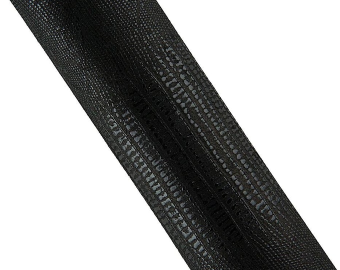 Black Printed LIZARD leather skin, glossy Tejus Pattern, Thin textured thin hide for hobbyists  0.5 - 0.6 mm  B19194-TB La Garzarara