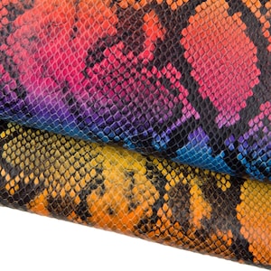 Multicolor PYTHON printed leather hide, reptile printed cowhide, snake pattern on soft calfskin, ideal for diy projects B18853-ST