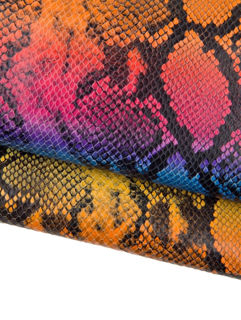 Multicolor PYTHON printed leather hide, reptile printed cowhide, snake pattern on soft calfskin, ideal for diy projects B18853-ST image 1