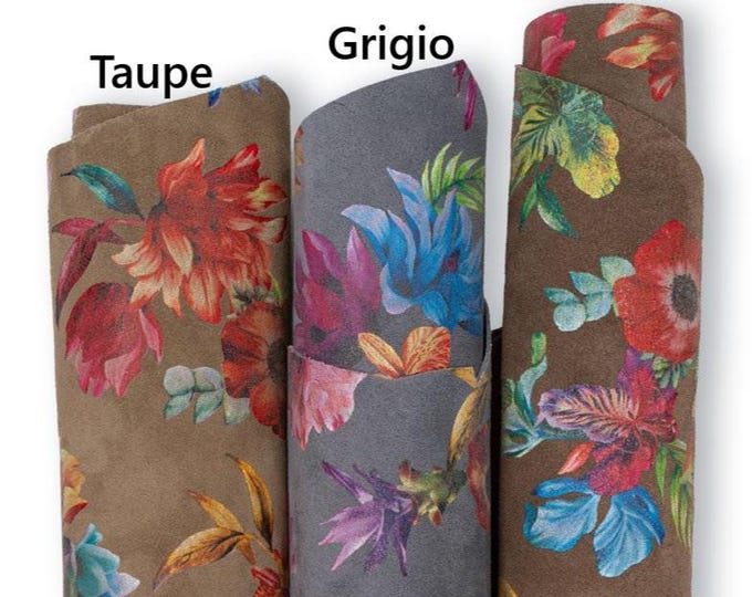 FLORAL print on suede leather skin, MULTICOLOR flower textured calfskin, hide for hobbyists B19240-ST La Garzarara