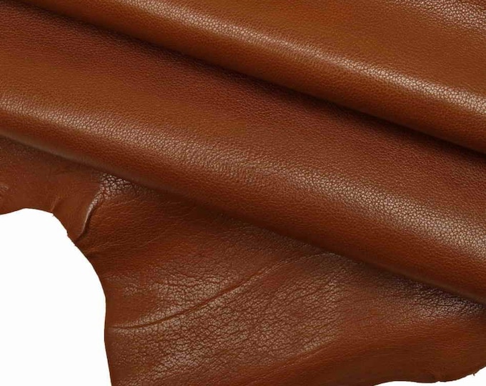 Brown sporty baby calf, tan soft leather hide, glossy calfskin - irregular grain and visible veins, for crafters B18817-TU  La Garzarara