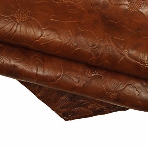 Pelle floreale effetto vintage, Pellame FLOREALE MARRONE, pelle agnello vegetale lavata, pelle stampa fiori colore cuoio B14746-ST