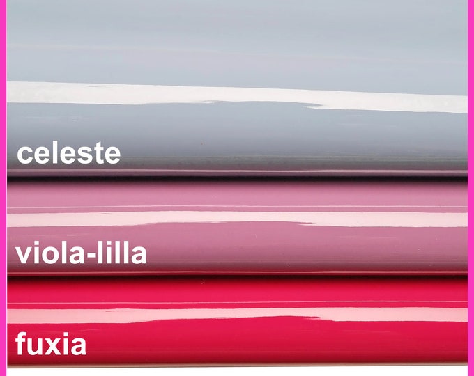 PURPLE, fuchsia, light BLUE patent leather hide, smooth glossy stiff skin B14469-TU La Garzarara