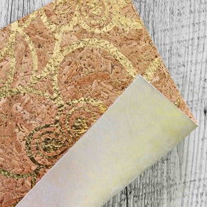Pezzi di SUGHERO naturale stampa florale oro e PELLE nei toni oro e bianco accoppiata nel retro 15 x 12 cm / 25x20 / 30x30 cm  B947