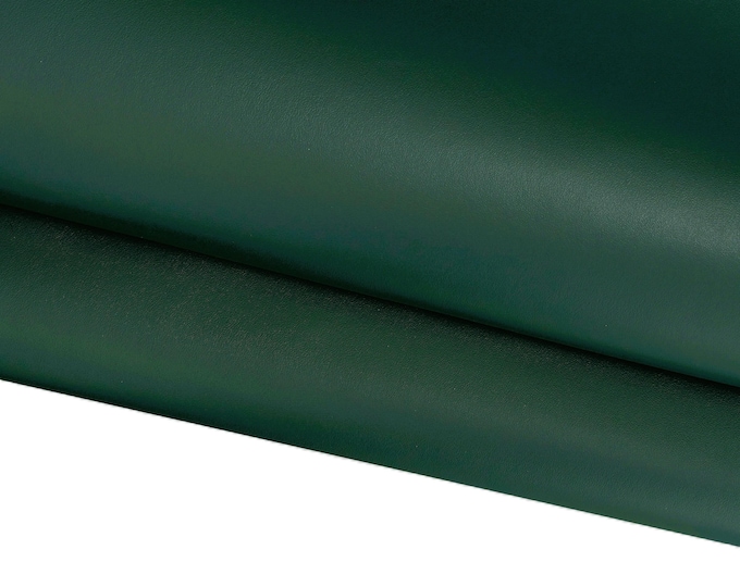 Dark green SMOOTH leather hide, solid color glossy cowhide, genuine italian calfskin, 1.3 - 1.5 mm B17217-TU La Garzarara