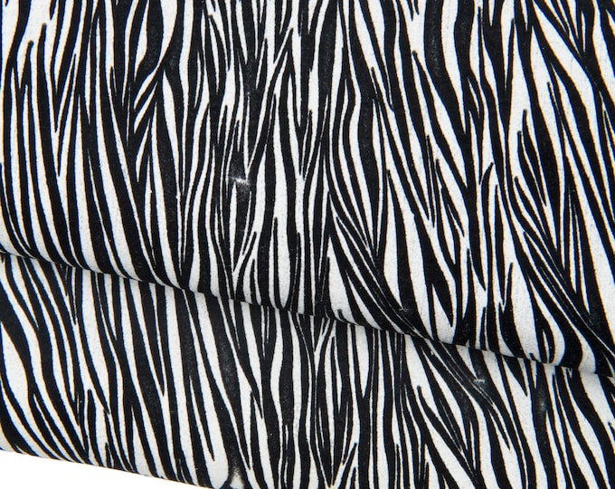 ZEBRA textured leather skin, ANIMAL printed goatskin,  soft matt flocked hide, 0.7 - 0.9 mm for diy projects B18539-ST La Garzarara