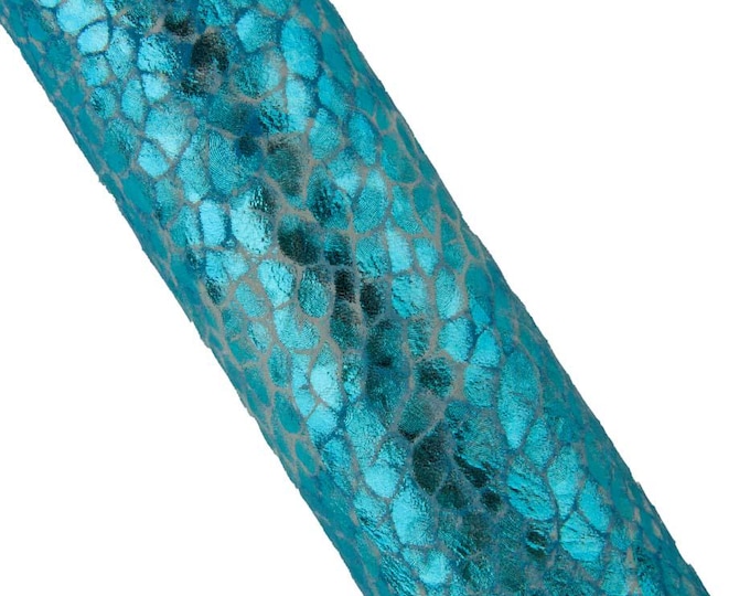 Light blue METALLIC REPTILE printed leather skin, bright soft crocodile textured suede goatskin for hobbyists B19394-MT(st) La Garzarara