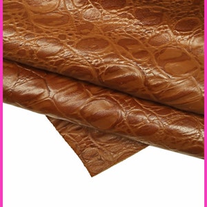 Pellame stampato COCCODRILLO marrone, vitello semi lucido effetto chiaro scuro, pelle stampa cocco morbidezza media B15075-ST La Garzarara