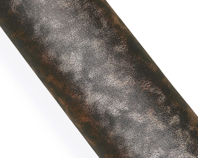 Bronze - black SPOTTED leather skin, soft METALLIC goatskin, aged vintage finish on hide B18182-MT(st) La Garzarara