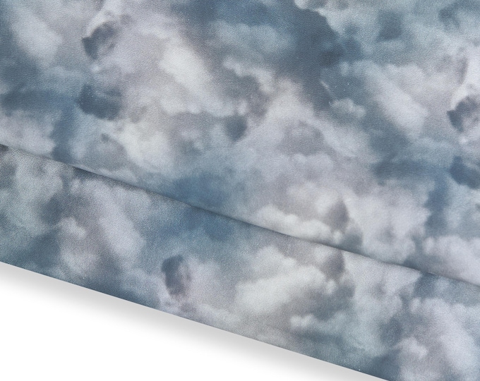 Grey PRINTED leather skin, plumb CLOUD print on soft goatskin, ideal for crafters B17143-ST La Garzarara