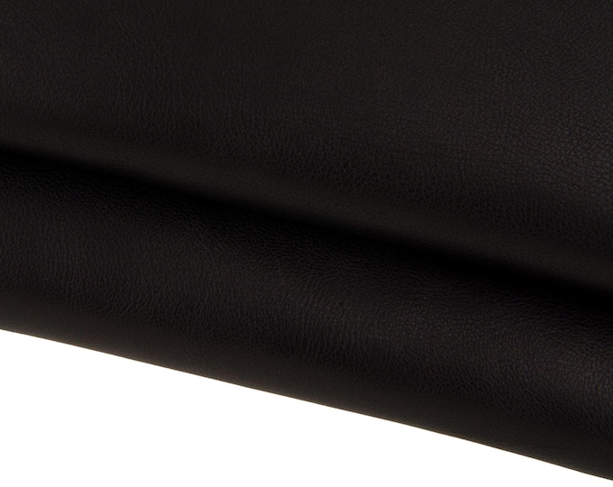 Black VEGETABLE tanned leather hide, sporty baby calf with light grain, quite glossy soft cowhide B17449-TB La Garzarara