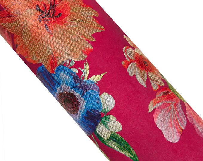 FLORAL print on black cherry leather skin, MULTICOLOR flower textured suede goatskin, hide for hobbyists B17817-ST La Garzarara