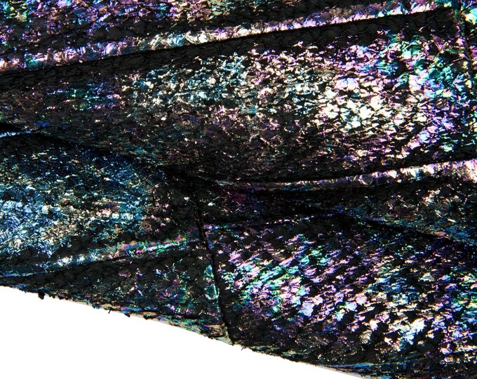 Black HOLOGRAPHIC salmone leather hide, metallic soft SALMON band, luxurious material for crafters B17895-MT(st)  La Garzarara