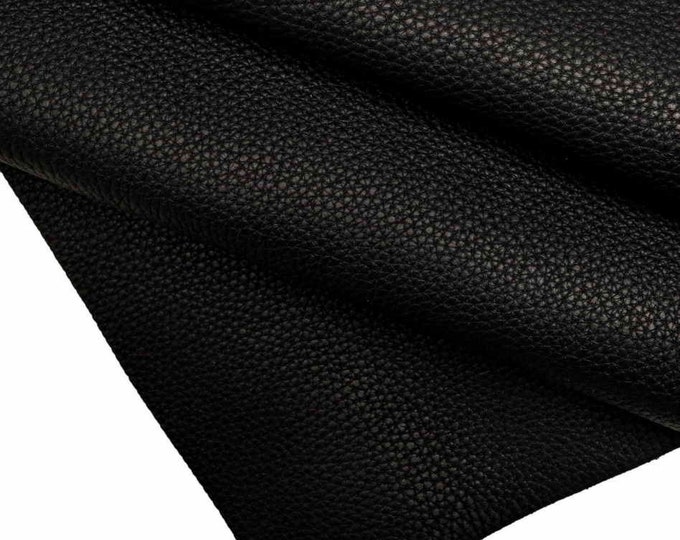 Black PEBBLE GRAIN printed leather hide, thick semi glossy cowhide, grainy soft calfskin for crafters, 1.5 - 1.7 mm B18627-TB La Garzarara