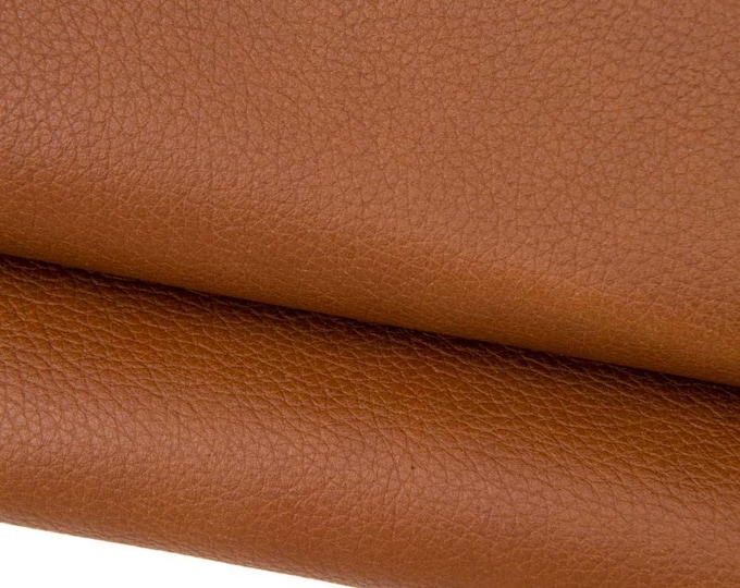 TAN pebble GRAIN printed cowhide, brown soft semi glossy leather hide, natural thick calfskin, 1.8 - 2.0 mm B18626-TU La Garzarara