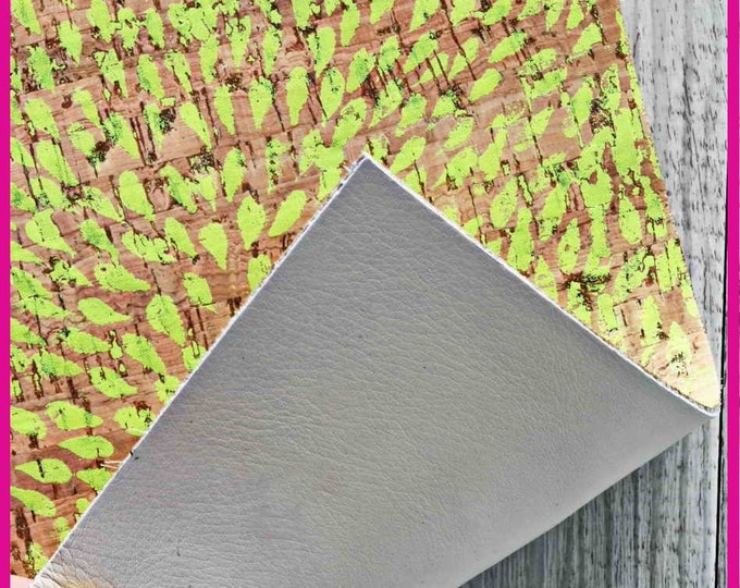 CORK 8"x10" Yellow drop Print  Cork applied to Leather thick 3.5oz/1,4mm B837