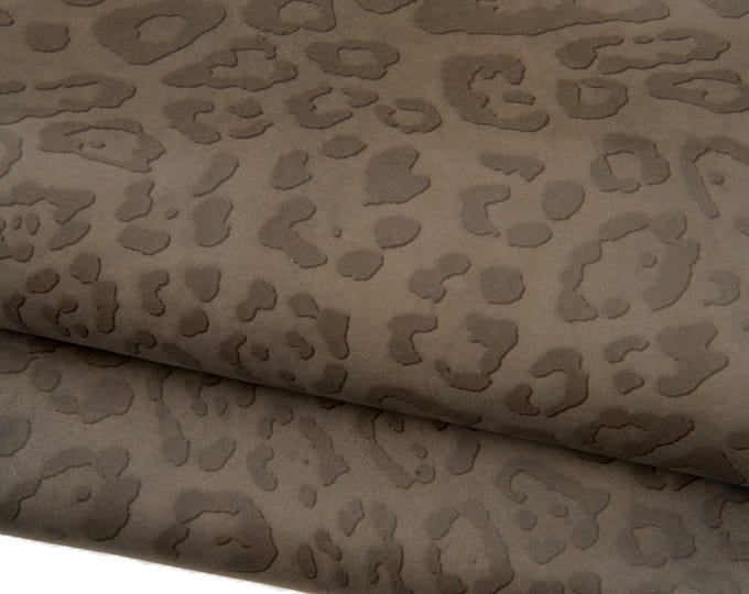 Grey LEOPARD printed leather hide,  CHEETAH textured cowhide, animal print on soft calfskin, for diy items B18754-ST  La Garzarara