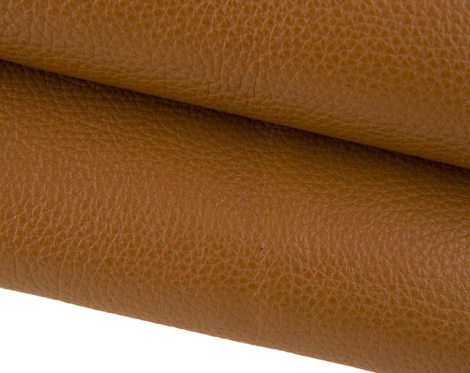 Tan grainy leather hide, brown PEBBLE grain printed cowhide, soft semi glossy calfskin, 1.5 - 1.6 mm B17467-TU La Garzarara