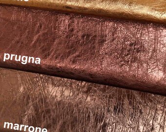 Wrinkled Italian leather hides, metallic goatskin, rust purple brown  shiny soft skins for bags B12180-MT La Garzarara