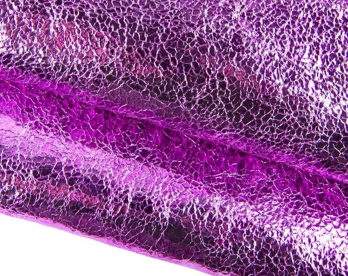 Fuchsia CRACKLE printed leather skin, bright pink metallic soft goatskin hide for hobbyists B17326-MT La Garzarara