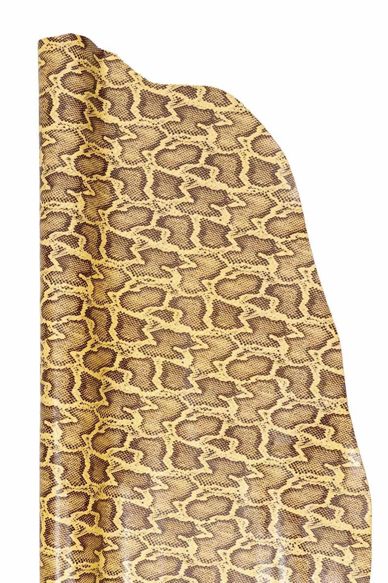 Yellow PYTHON printed leather hide, reptile pattern on LGLOSSY cowhide, animal textured calfskin B19624-ST La Garzarara image 3