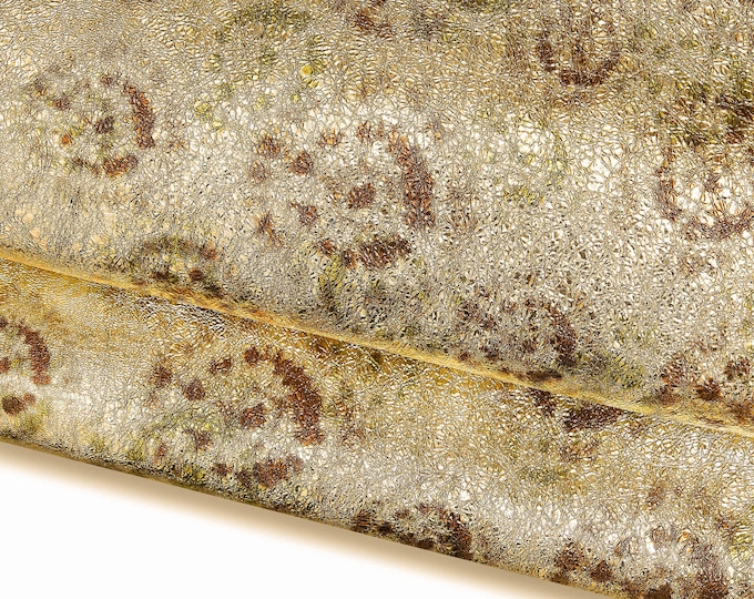 Light GOLD leather skin, metallic textured goatskin, platinum wrinkled dappled hide for hobbyists B17246-MT(ST) La Garzarara