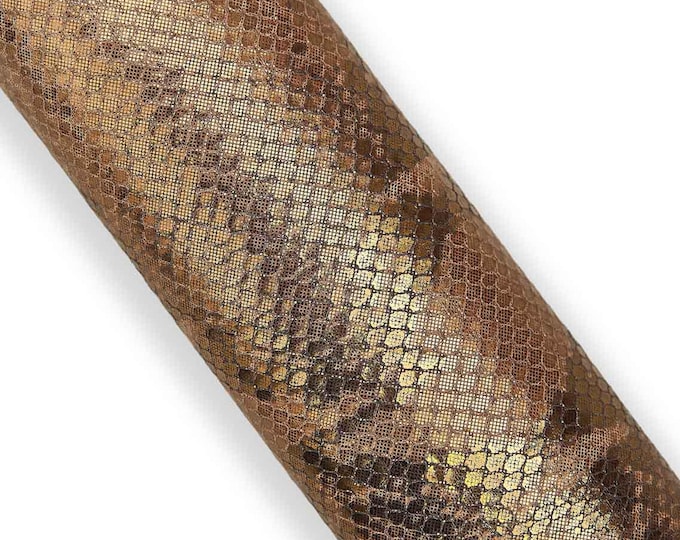 Brown SNAKE leather hide, METALLIC reptile printed cowhide, python textured super soft calfskin B17968-MT(st) La Garzarara