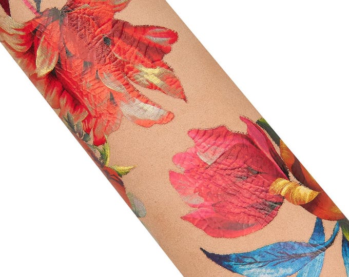 Multicolor FLORAL textured leather skin, flower texture on flesh pink SUEDE goatskin, ideal for diy projects B17811-ST La Garzarara