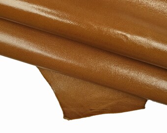 Soft brown smooth lambskin leather SKIN hide, glossy slightly wrinkled nappa sheep leather for bags and accessories, B14682-TU La Garzarara