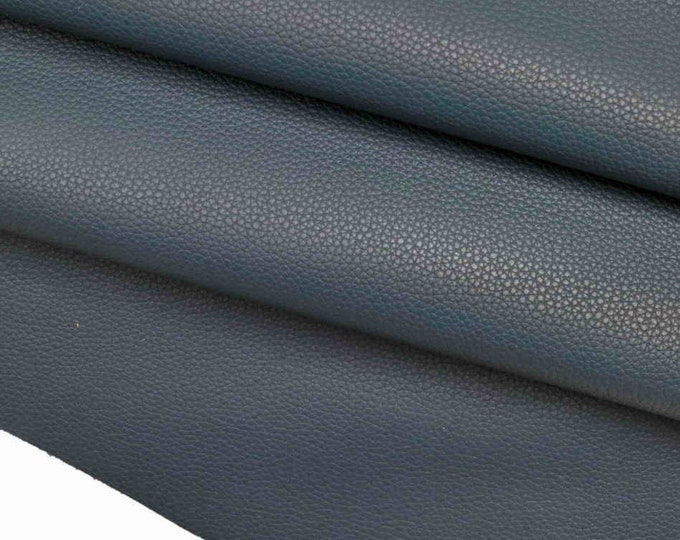Embossed grained OCEAN BLUE leather hides, Italian pebble grain cowhide, grain print dark avio textured skins  B12175-VT La Garzarara