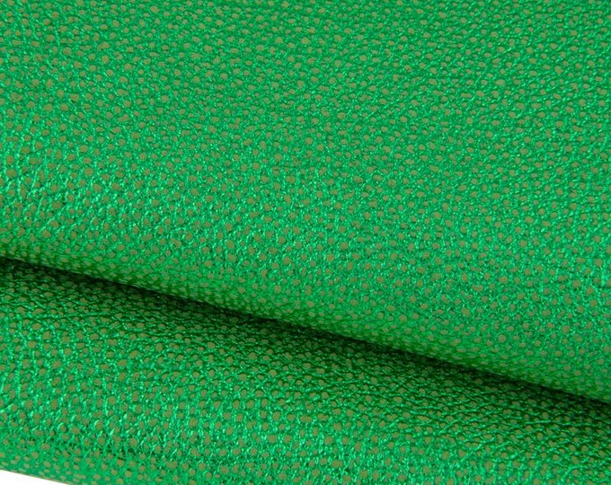Green GRAINY leather skin, pebble grain printed metallic goatskin, pink sparkle hide for diy projects B17373-MT La Garzarara