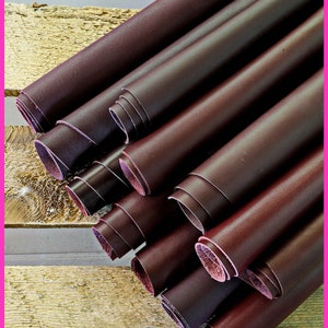 Scampoli di pelle di vitello liscio tinta unita tono BORDEAUX,ritagli assortimento casuale, rifinizioni varie, 1.0-1.2 mm  1 kg - 2 kg  B113