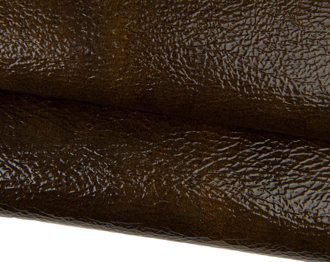 Brown SHADED leather skin, wrinkled patent NAPLACK sheepskin, soft hide for diy projects B17949-TU La Garzarara