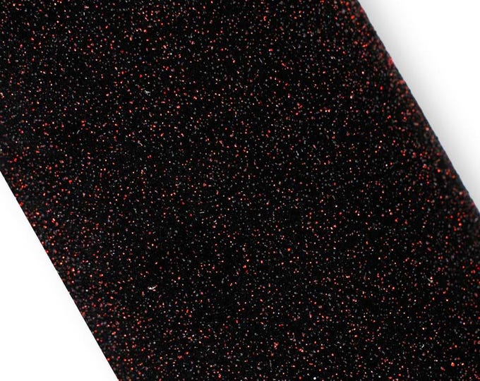 Black suede calfskin with red glitter - soft metallic leather skin, bright thick material ideal for DIY projects B19563-MT   La Garzarara