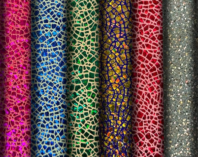 Iridescent CRACKLE printed leather skin, metallic goatskin, bright shiny hide B16825-MT(ST) La Garzarara