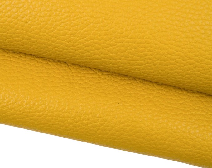 Yellow pebbled calf cowhide leather SKIN, semi glossy thick grain hide 1.4–1.6 mm for leather goods, B17902-TU La Garzarara
