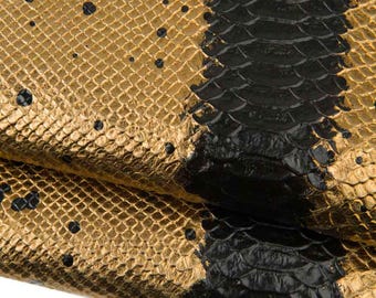 Italian Snake Print Leather Hide,Beige  Black Exotic embossed Leather | snakeskin Leather for Shoes & Crafts B18574-MT(st) La Garzarara