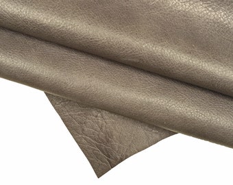 Grained Taupe metallic satin cowhide leather skin, soft grain hide for luxury handbags and fashion B16052-TU La Garzarara