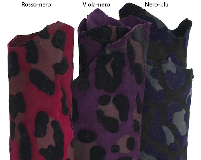 Animal printed leather skin, LEOPARD textured goatskin, FLOCK pattern on suede hide, ideal for crafting B18339-ST  La Garzarara