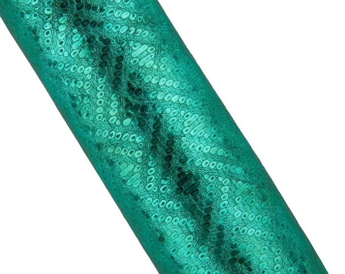 Turquoise METALLIC leather skin, aquamarine soft GEOMETRICAL printed goatskin, bright sparkle soft hide  B19479-MT(st) La Garzarara