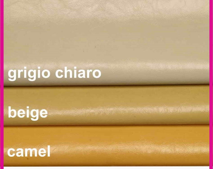 Wrinkled lacquer leather skins, light gray, beige, camel glossy textured cowhides B13974-TU La Garzarara