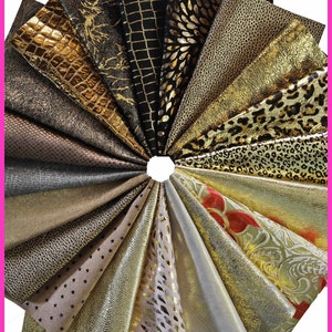 Scampoli di pellame ORO e BRONZO, pezzi di pelle pretagliati casuali, laminati, stampati tinta unita, 25 x 20 cm B14390-PZ La Garzarara