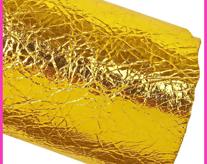 YELLOW metallic leather skin, wrinkled bright goatskin, soft glossy hide B15554-MT La Garzarara