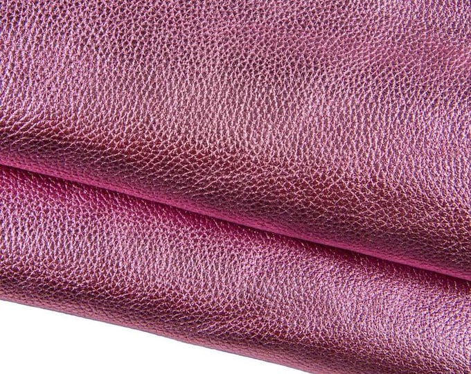 Pink METALLIC PEBBLE grain printed leather skin, soft sparkle goatskin, top quality italian hide for diy creations B16951-MT  La Garzarara