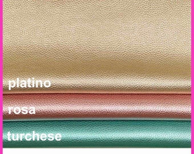 METALLIC turquoise, pink, platinum, PEBBLE grain leather hide, grainy metallic cowhide, soft thick calfskin B14202-MT La Garzarara