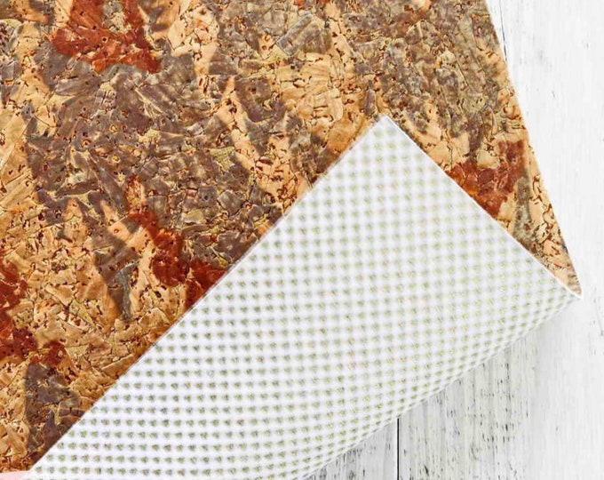 Splashed CORK backed LEATHER sheets -  hunter green rust abstract textured Cork applied to Leather   B895